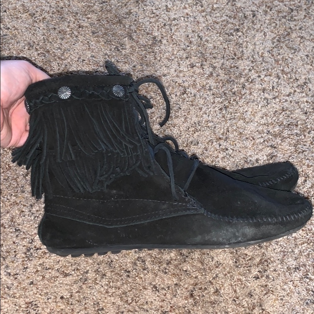 Black Minnetonka Fringe Booties